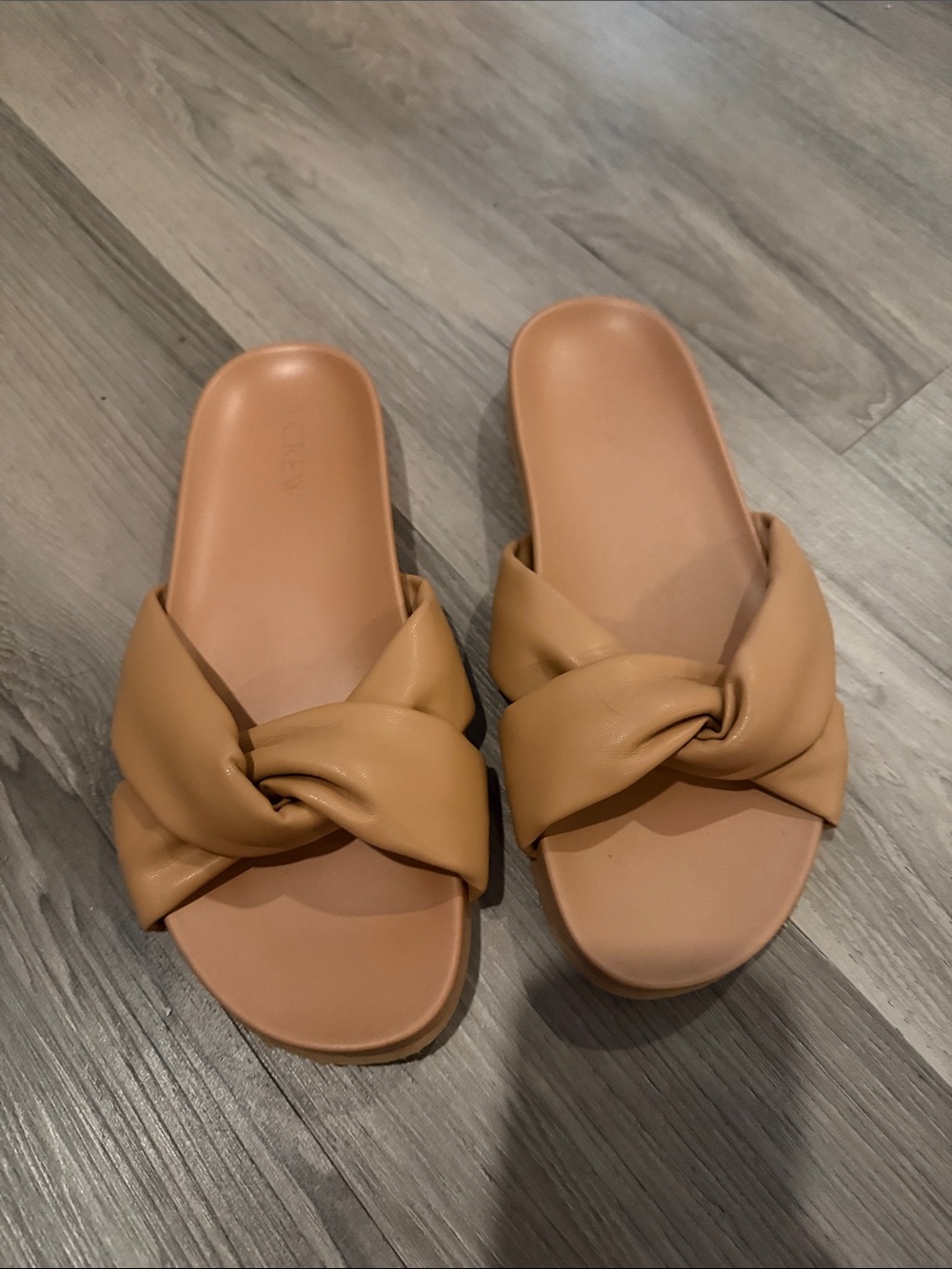 J. Crew Tan Knot Leather Slide Sandals